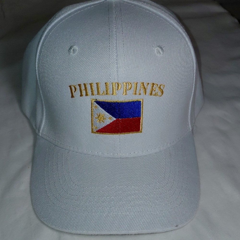 White Baseball Cap with Philippines Flag Embroidery